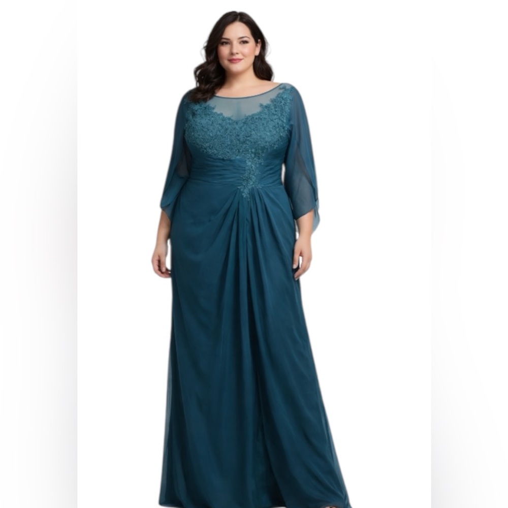 Women’s Teal Formal Long Dress Lace Embroidered Size 19 NWT Evening Gown